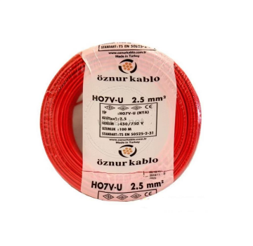 Öznur 2,5 mm2 Nya Kablo Tek Damar Kırmızı 100mt