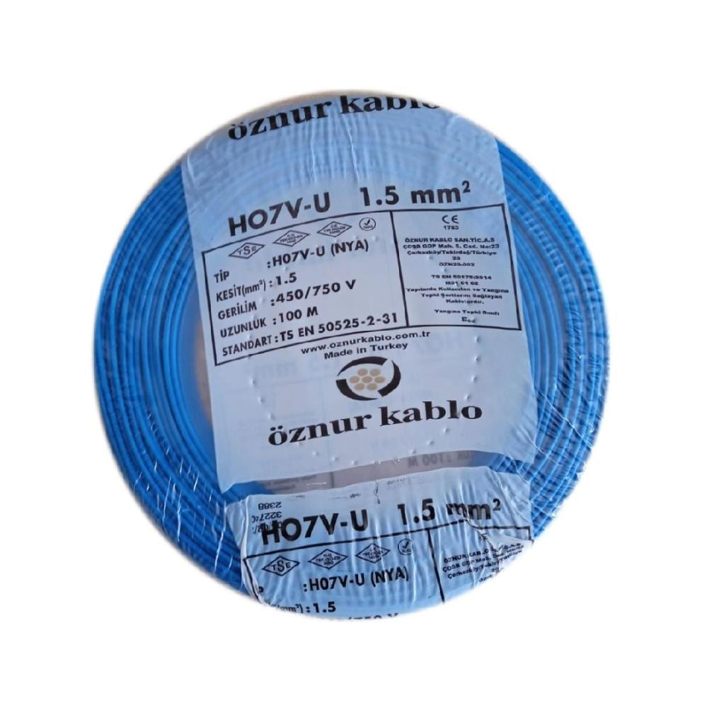 Öznur 1,5 Mm2 Nya Kablo Tek Damar Mavi 100mt