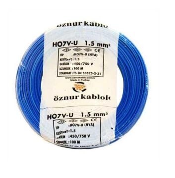 Öznur 1,5 Mm2 Nya Kablo Tek Damar Mavi 100mt
