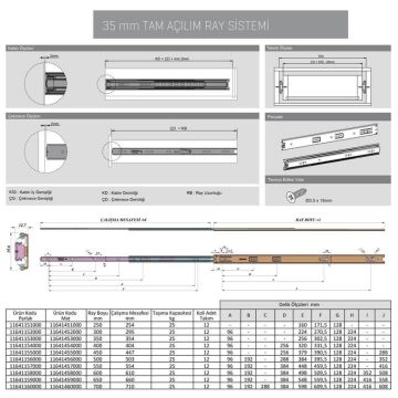 Samet Galvan Teleskopik Frenli Çekmece Rayı 35X400