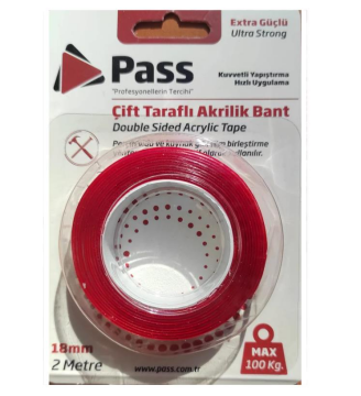 Pass Çift Taraflı Akrilik Bant 18mm 2 metre