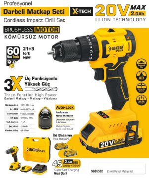 Sgs Darbeli Akülü Vidalama Seti 20w 2x2.0Ah 60nm