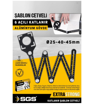 Sgs Şablon Cetveli 6 Açılı Katlanır Pozisyon