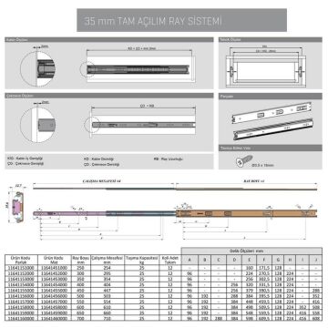 Samet Galvanizli Teleskopik Çekmece Rayı 35x450