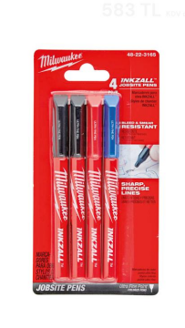 Milwauke Inkzall Ince Uçlu Siyah Mavi Kırmızı 4 Pr