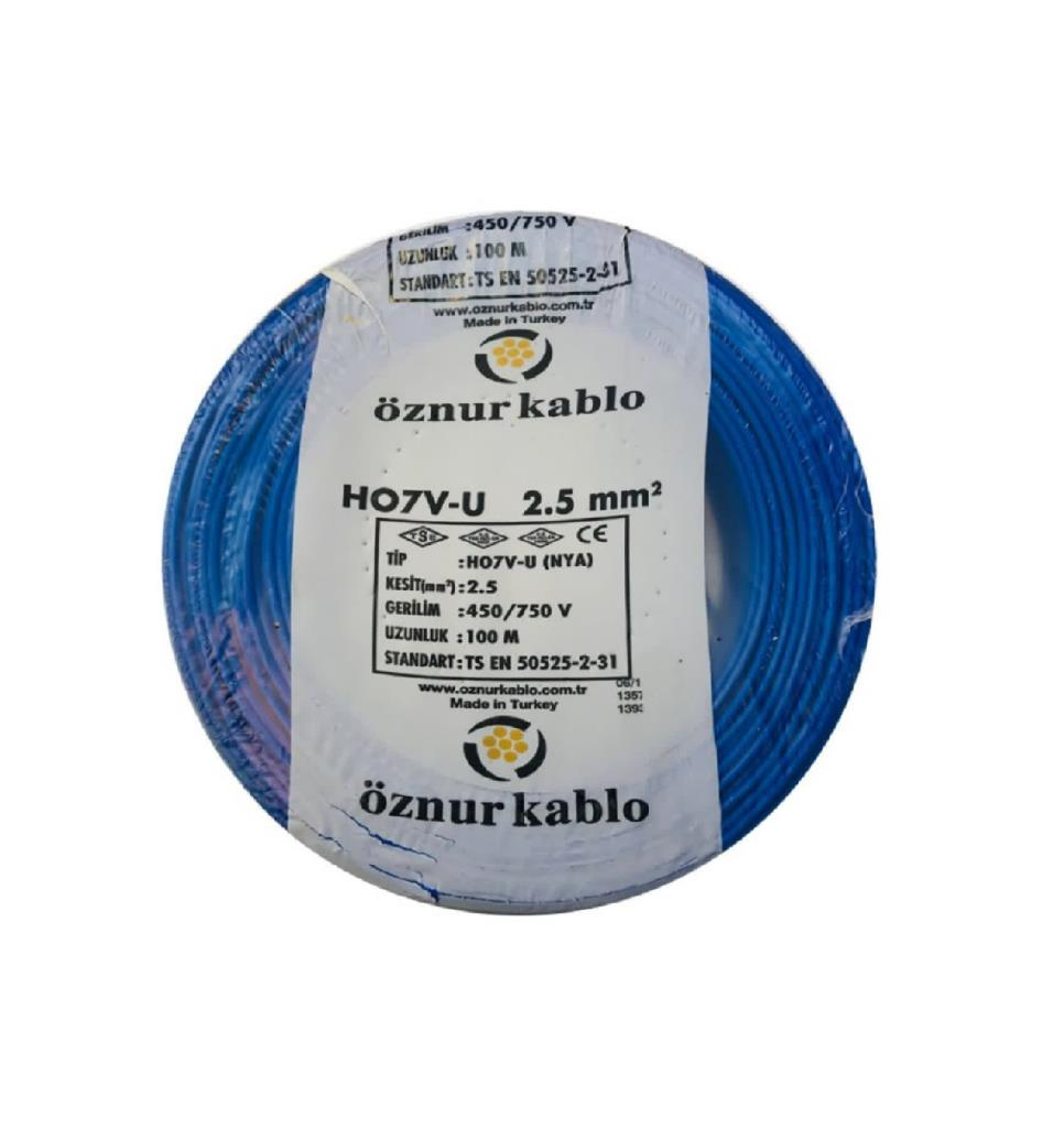 Öznur 2,5 Mm2 Nya Kablo Tek Damar Mavi 100mt