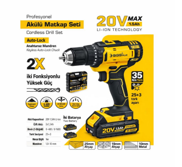 Sgs SGS5249 20V Çift Akülü 1.5 Ah Darbeli Matkap