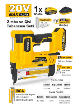 Sgs SGS5165 Tek Akülü 20V 4.0Ah Zımba Tabancası