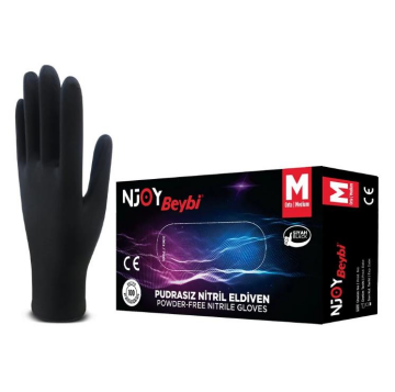 Beybi Njoy Siyah Lateks Pudrasız Eldiven M 100 Lü
