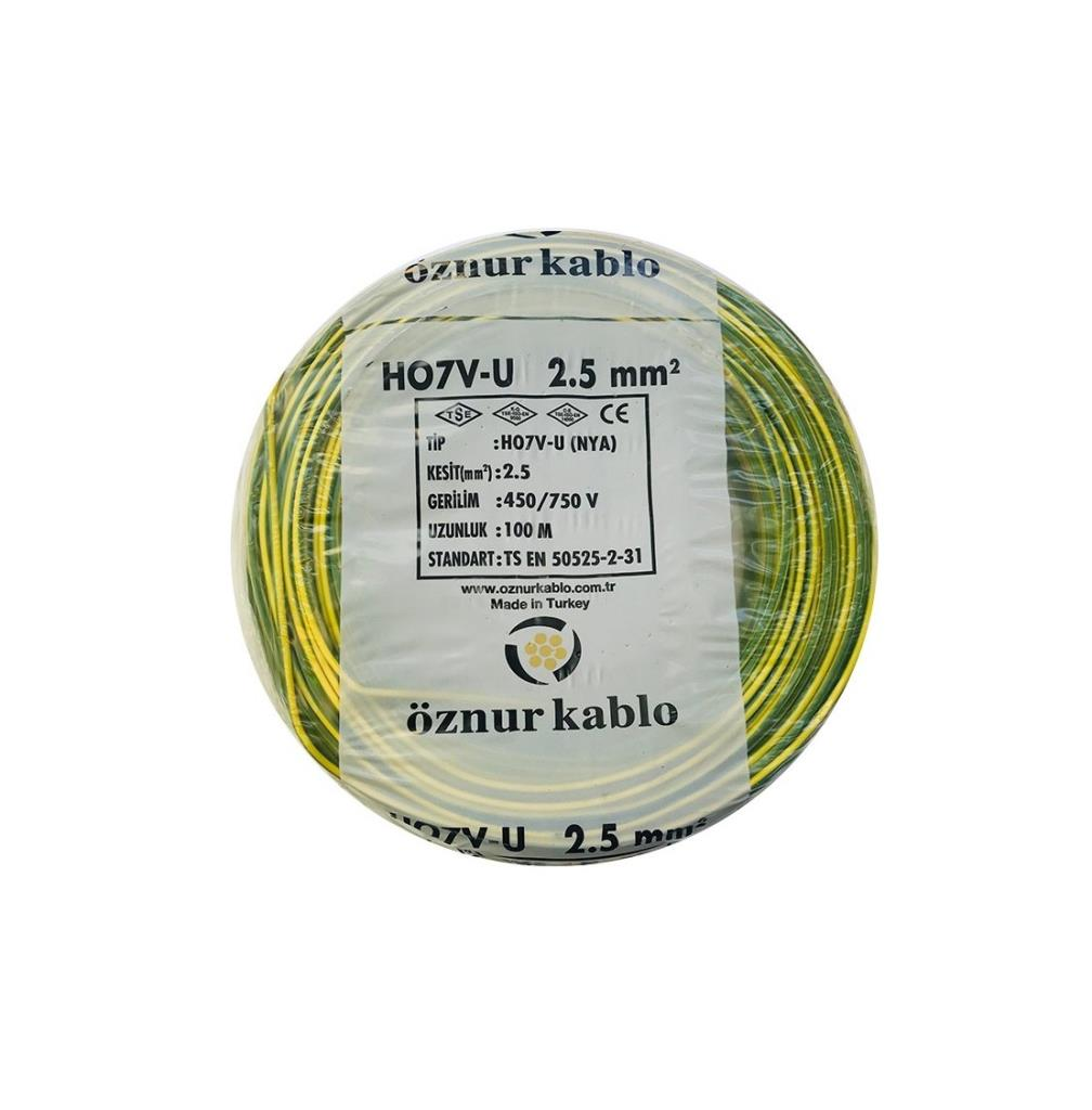 Öznur 2,5 Mm2 Nya Kablo Tek Damar Sarı Yeşil 100mt